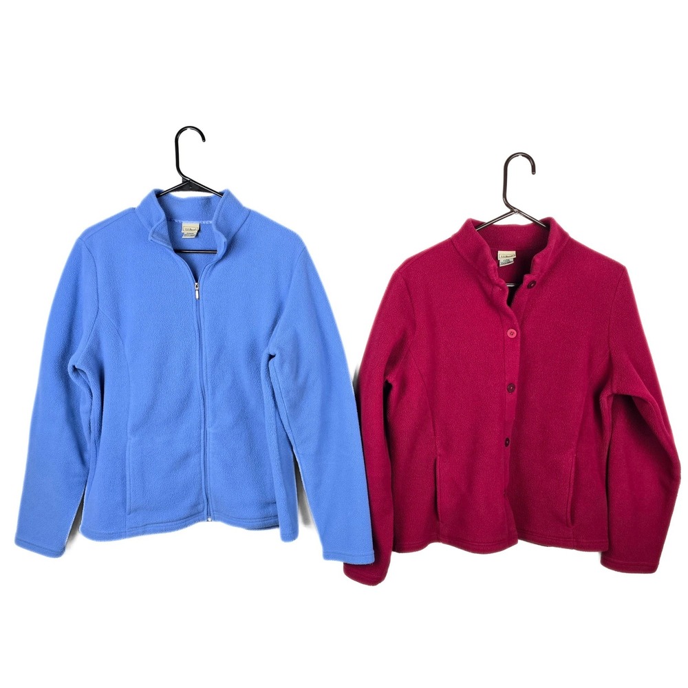 LL Bean Women Fleece Jacket Bundle L Magenta Pink Periwinkle Blue Zip Botton